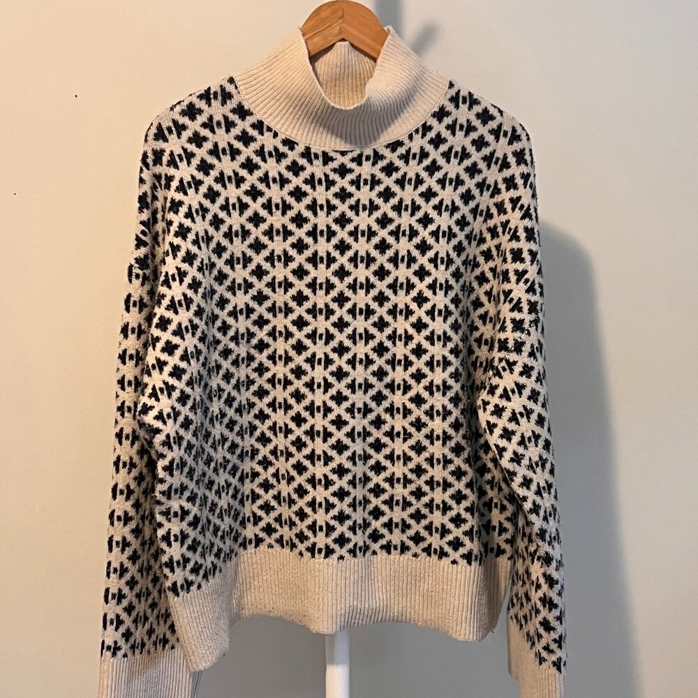 Blue & Cream Scandi Pattern Oversized Turtleneck Sweater